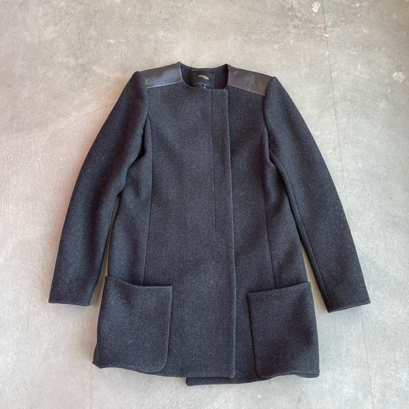 Maje Jackets & Blazers - MAJE Virgin Wool Cashmere Black Coat With Lambskin